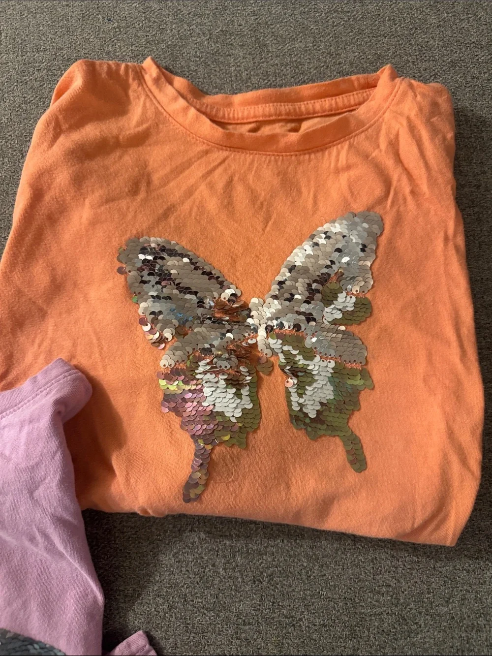 5/$15- Sequin Butterfly & Owl Kids Tops - Orange and Lilac. Long sleeve